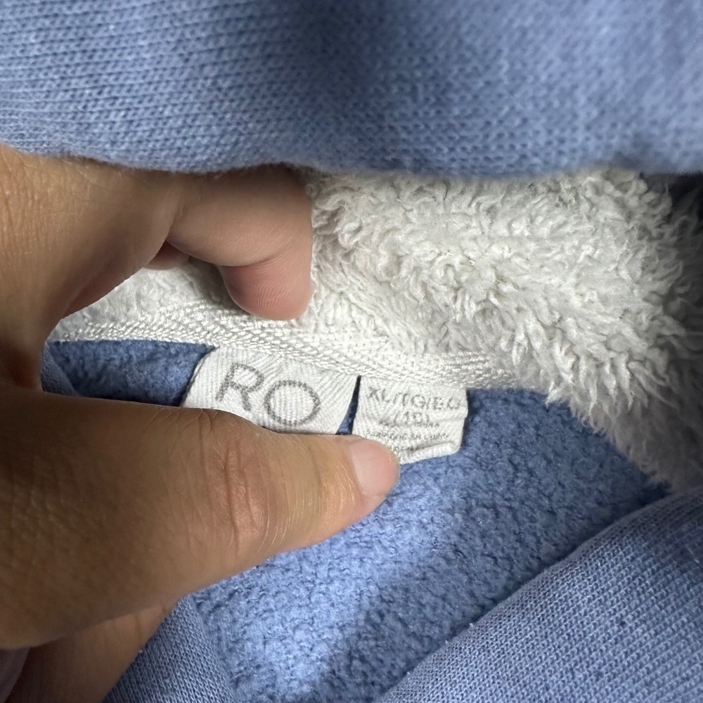 Roxy Girls XL 16 Blue Embroidered Logo Sherpa Lined Hooded Sweatshirt Pullover - Picture 3 of 5